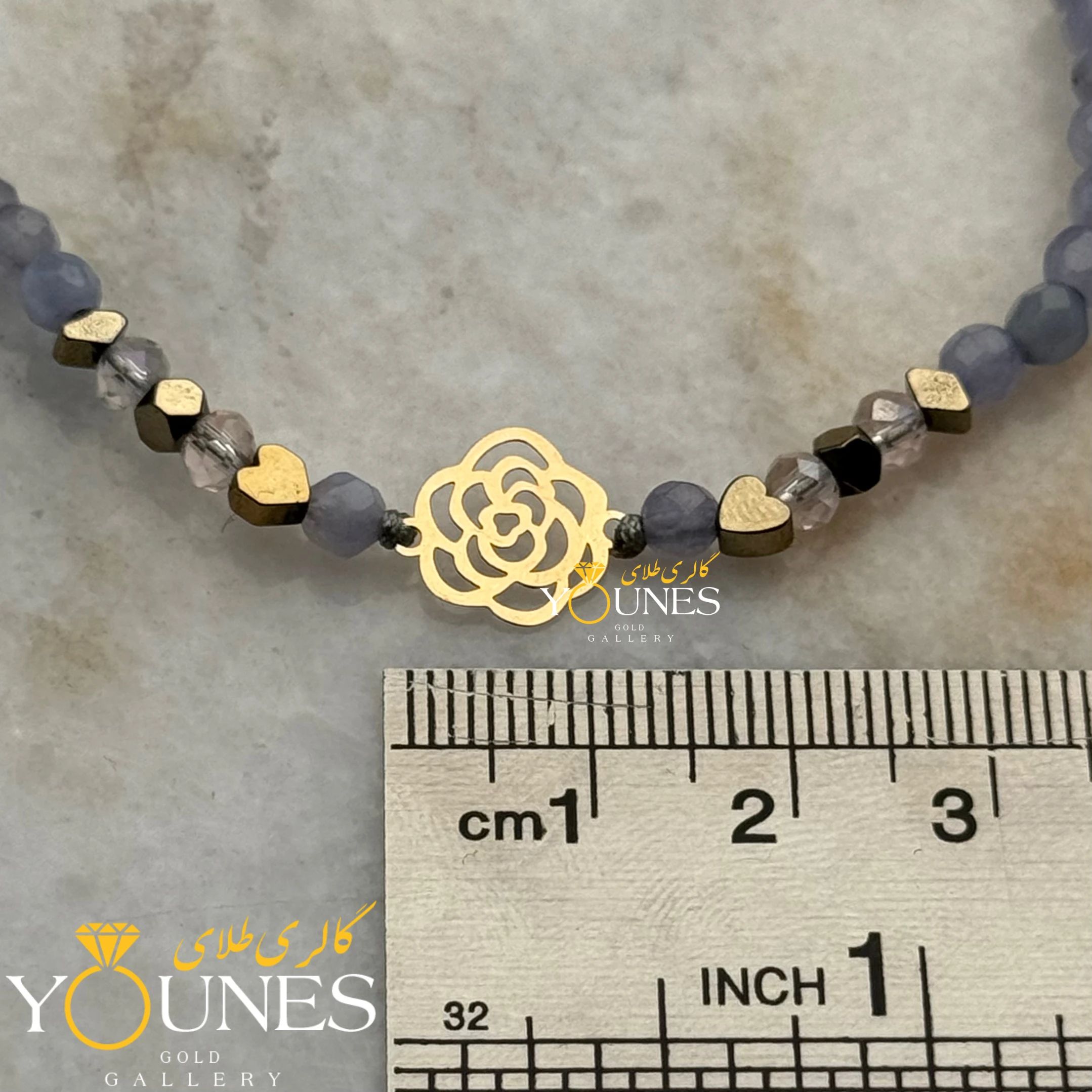 دستبند سنگی گل رز طلا لیزری